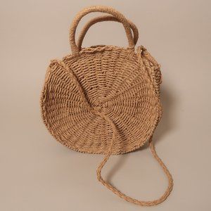 Straw Woven Round Tote with Shoulder Strap